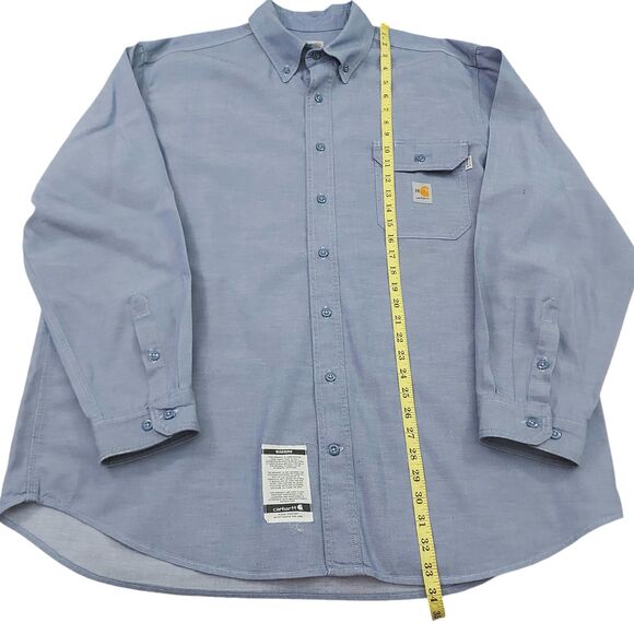 Carhartt Flame Resistant Shirt Mens 2XL Blue Button Up Long Sleeve Work Durable - Picture 8 of 11
